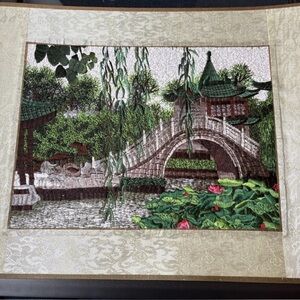 Japanese /Chinese Garden Embroidery Artwork – Elegant Handcrafted Needlework